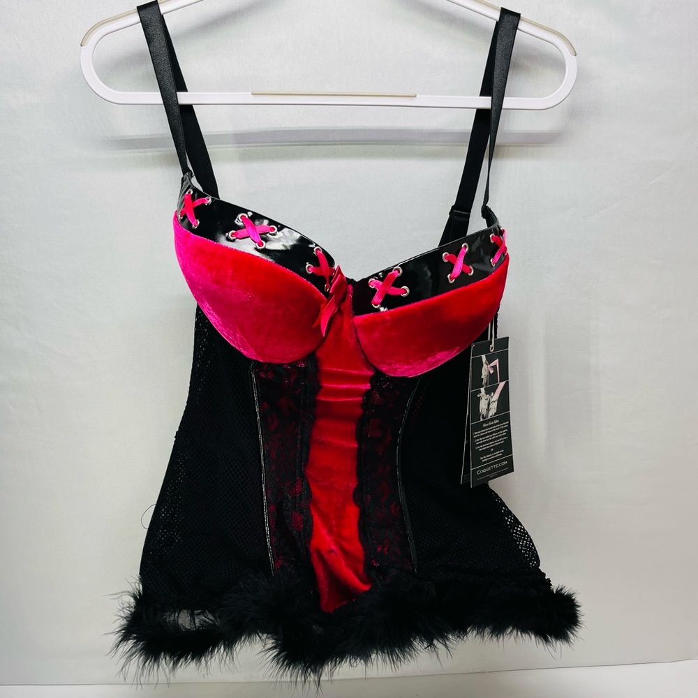Elegant‎ Velvet  Pink and Black Lace Diva Bustier by Coquette - Picture 3 of 9